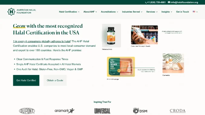 The rebuilt American Halal Foundation homepage, March 2022