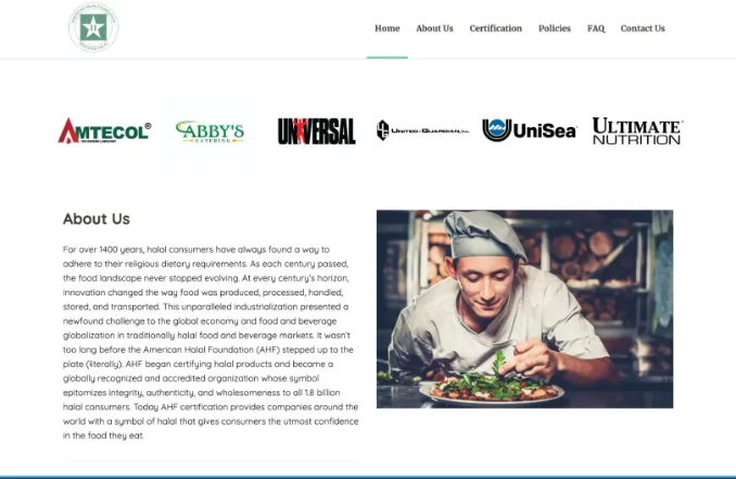 The inherited American Halal Foundation homepage, June 2021