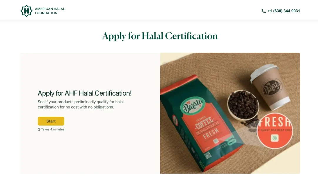 The old American Halal Foundation quote form, one long page of fields