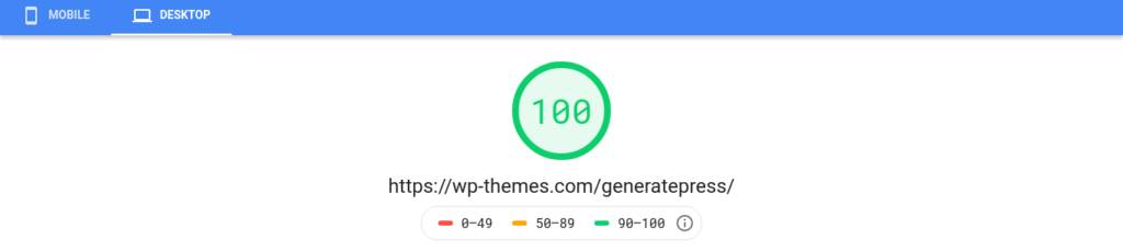 GeneratePress Desktop PageSpeed Score