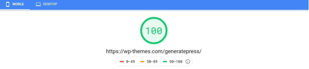 GeneratePress Mobile PageSpeed Score