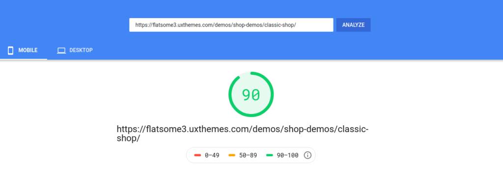 Flatsome Mobile PageSpeed Score